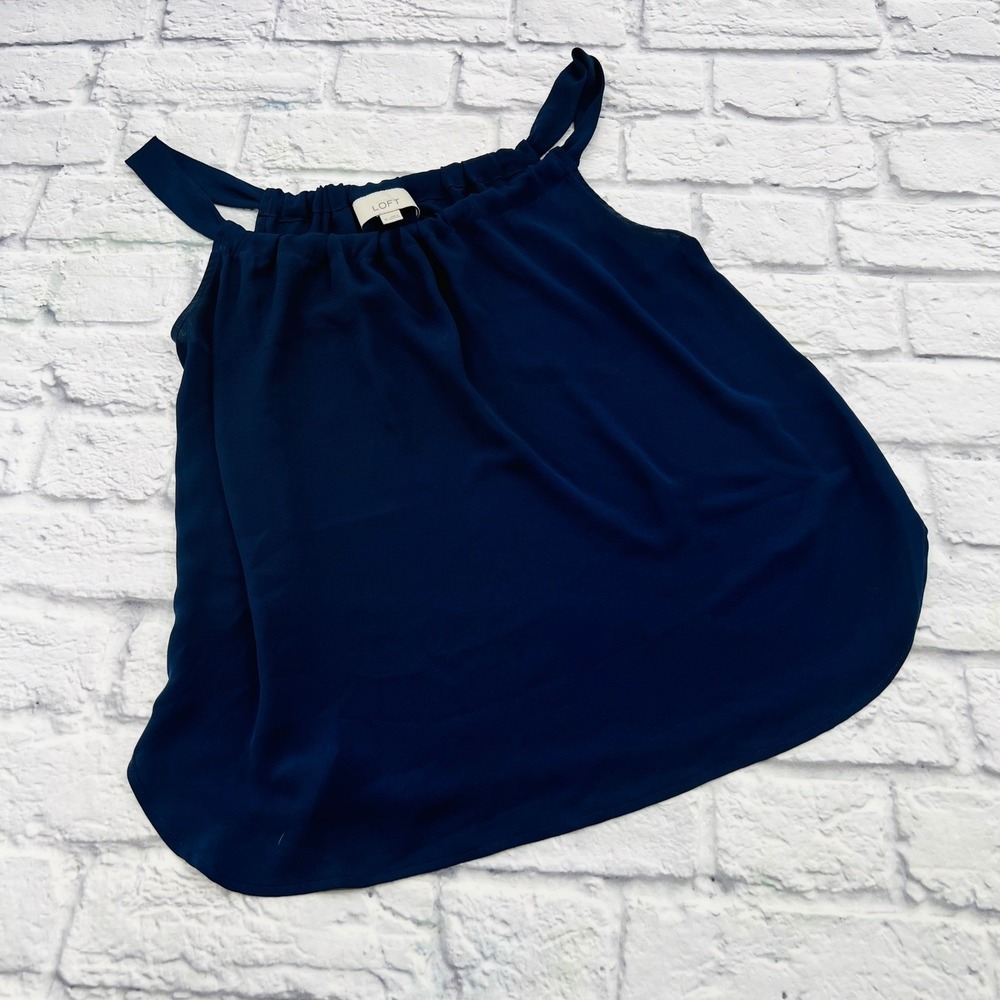 Ann Taylor Loft Dark Blue Tank Blouse XS Lightweight Spaghetti Strap Business